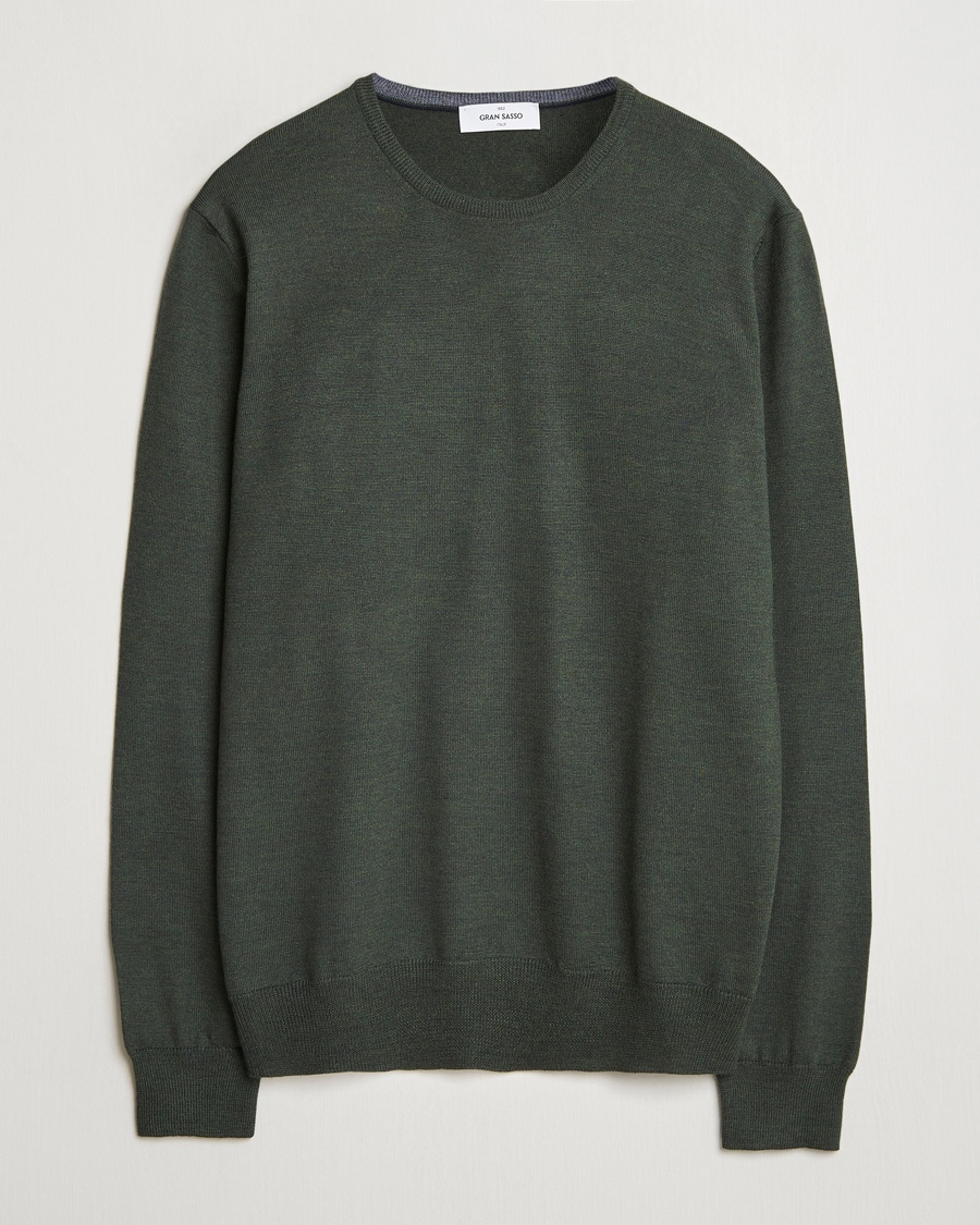 Gran Sasso Merino Fashion Fit Crew Neck Pullover Olive Melange – Green