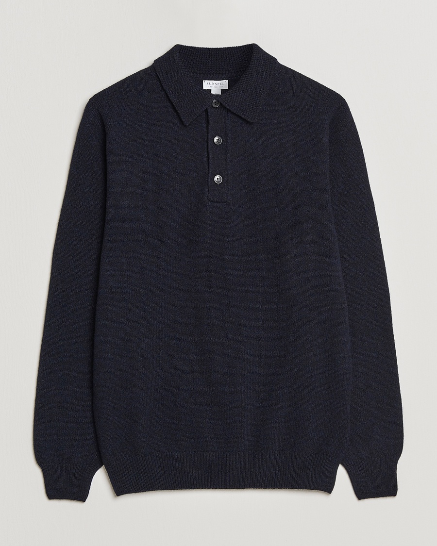 Sunspel Lambswool Poloshirt Dark Navy – Blue
