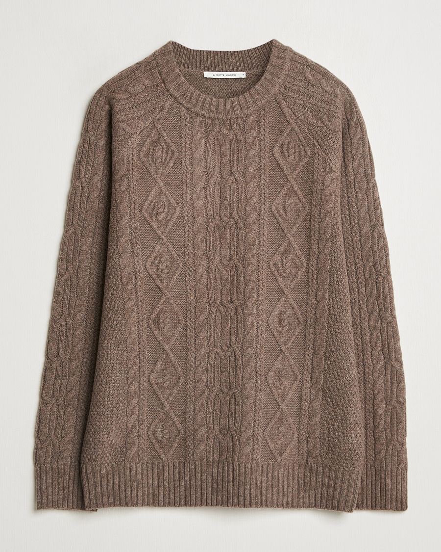 A Day's March Atlas Aran Knit Lambswool Sweater Dark Taupe – Brown
