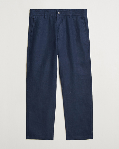 NN07 Aden Regular Fit Linen Trousers Navy Blue – Blue