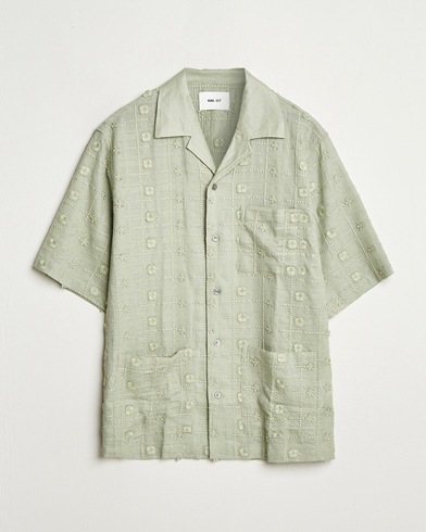NN07 Ben Lyocell Fil-Coupé Embroidery Anglaise Shirt Sage Green – Green