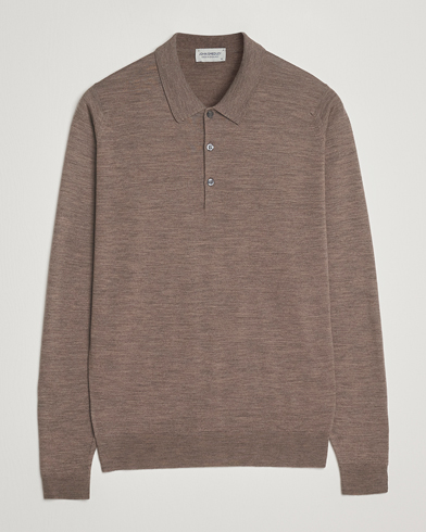 John Smedley Belper Extra Fine Merino Polo Pullover Mushroom Brown – Brown