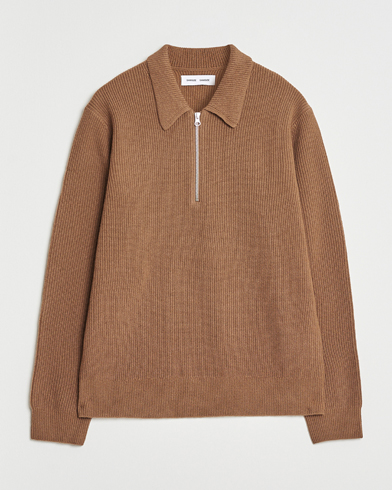 Samsøe Samsøe Isak Knitted Half Zip Polo Otter Brown – Brown