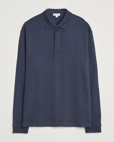 Sunspel Heavy Weight Supima Cotton Long Sleeve Polo Navy – Blue