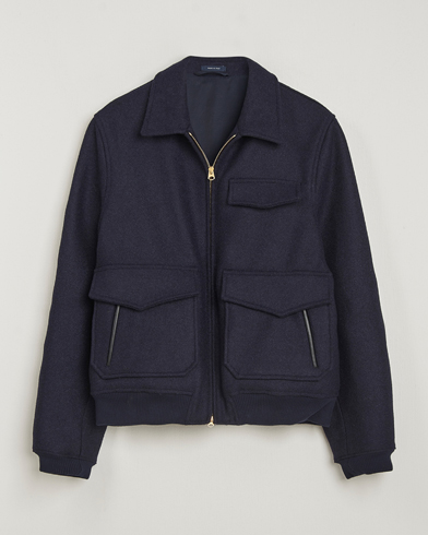 Drake's Melton Bomber Jacket Navy – Blue