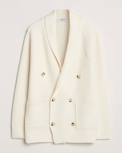 Gran Sasso Shawl Collar Heavy Knitted Wool Cardigan Cream – White