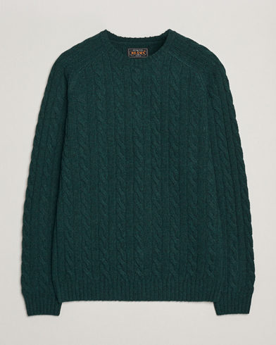 BEAMS PLUS Cable Crew Neck Sweater Bottle Green – Green