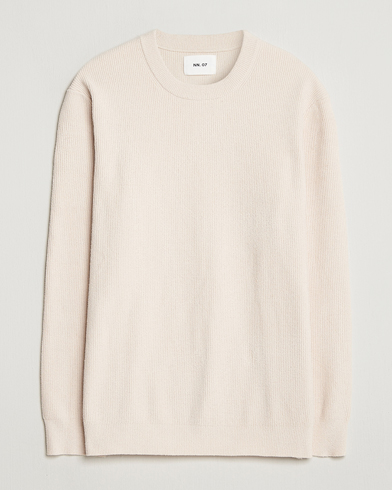 NN07 Danny Rib Knitted Crew Neck Ivory – White