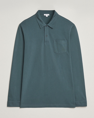 Sunspel Long Sleeve Riviera Polo Shirt Dark Petrol – Green