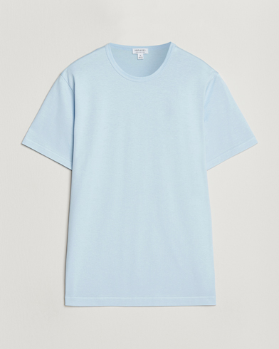 Sunspel Crew Neck Q82 Cotton T-Shirt Frost Blue – Blue