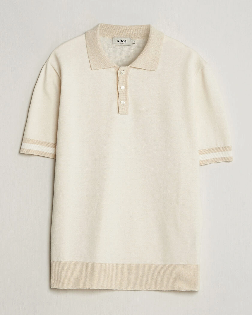 Altea Cotton/Linen Piquet Polo Off White – White