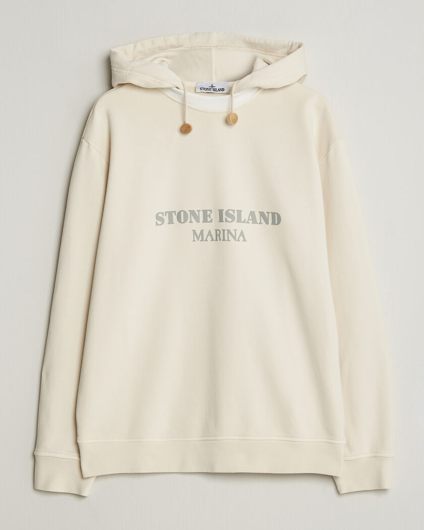 Stone Island Marina Cotton Fleece Hood Ivory – White