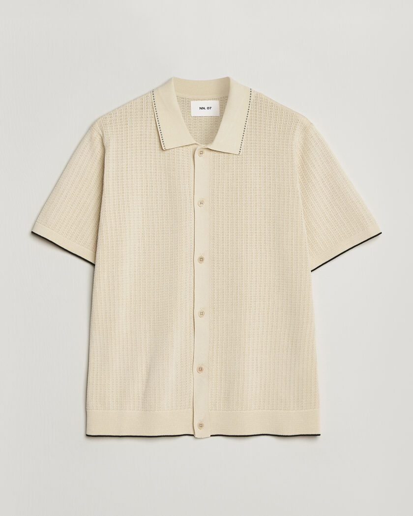 NN07 Nalo Knitted Short Sleeve Shirt Ivory – Beige