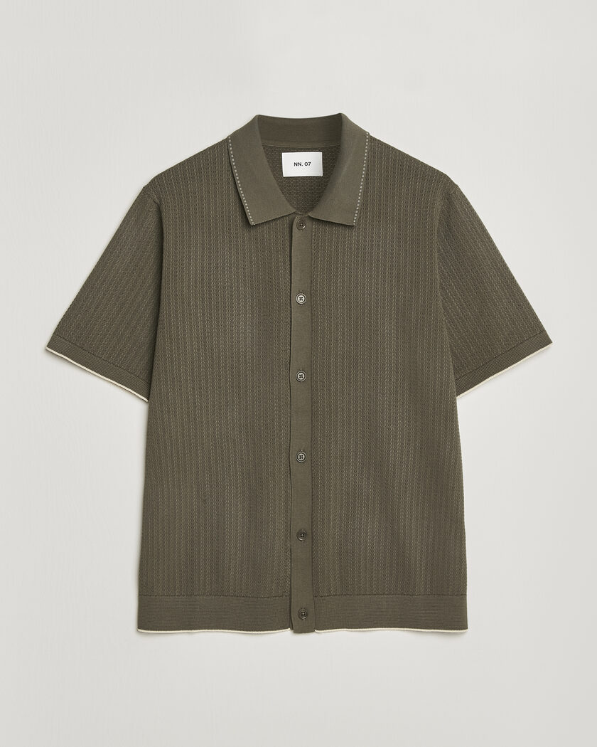 NN07 Nalo Knitted Short Sleeve Shirt Capers Green – Green