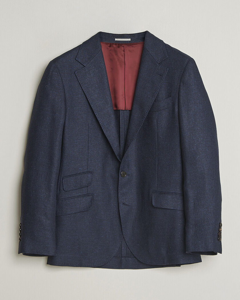 Brunello Cucinelli Linen/Silk Hopsack Blazer Navy – Blue