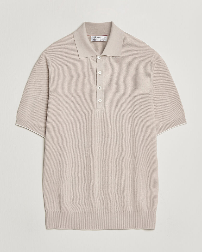 Brunello Cucinelli Cotton Rib Knitted Polo Light Beige – Beige