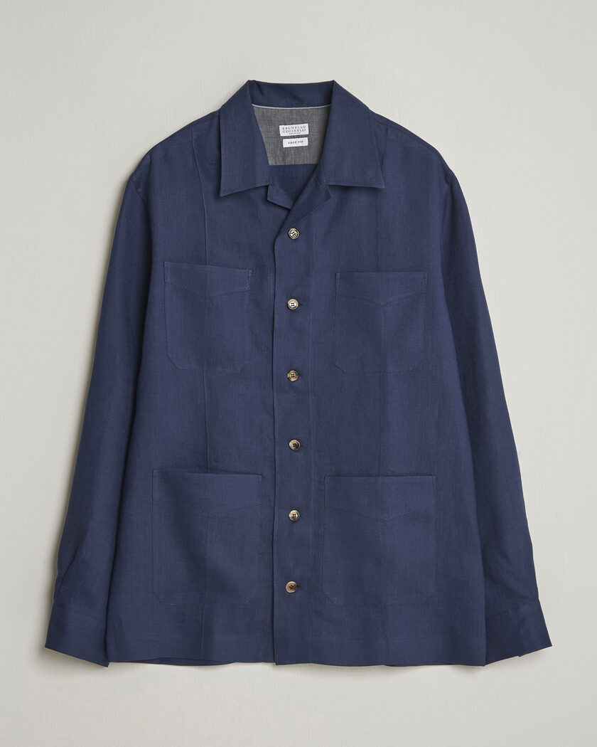Brunello Cucinelli Linen Shirt Jacket Navy – Blue