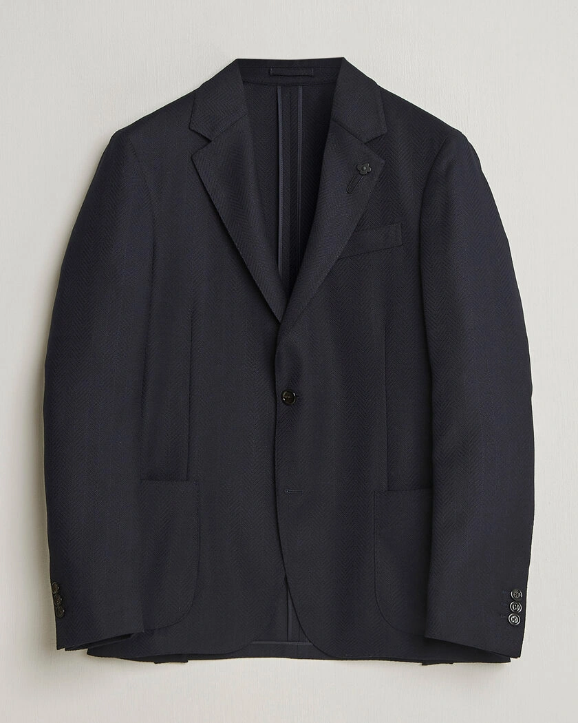 Lardini Herringbone Light Wool Blazer Navy – Blue