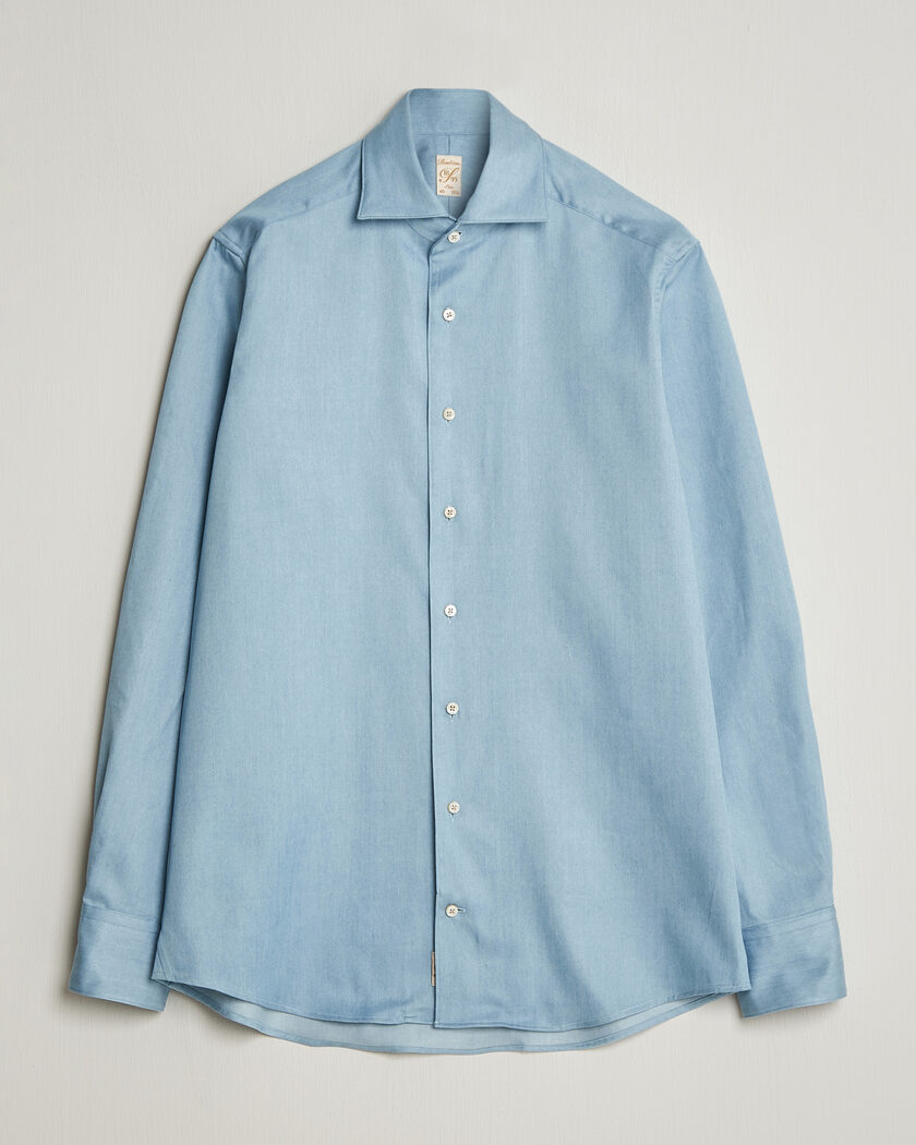 Stenströms 1899 Slim One Piece Washed Denim Shirt Blue – Blue
