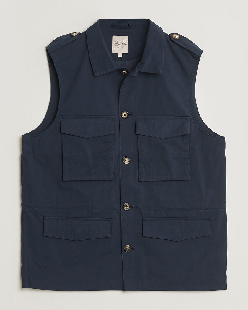Stenströms Cotton Twill Vest Navy – Blue