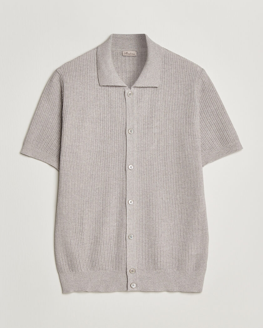 Stenströms Knitted Buttonthru Merino Polo Shirt Grey – Grey