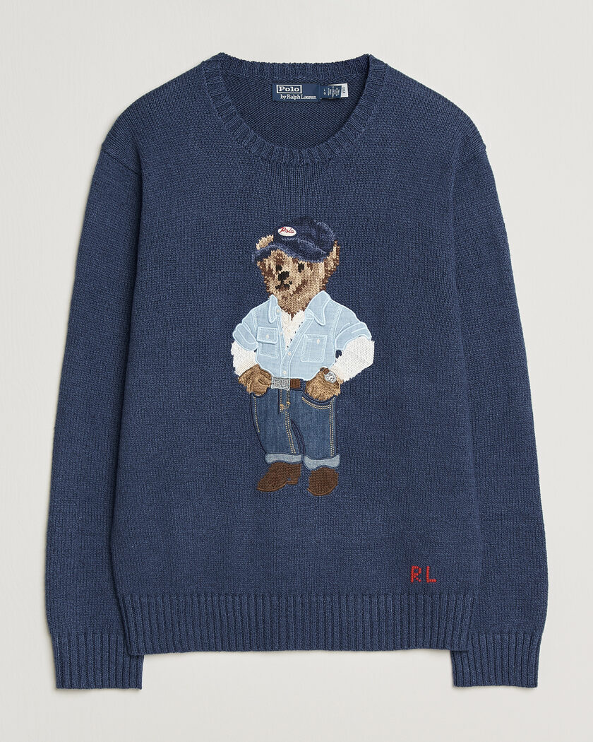 Polo Ralph Lauren Cotton Linen Bear Sweater Light Navy – Blue