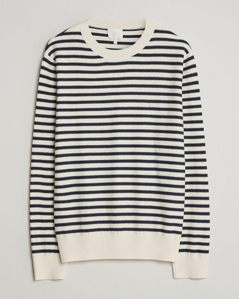A.P.C. Paul Striped Knitted Sweater Ecru/Dark Navy – Blue
