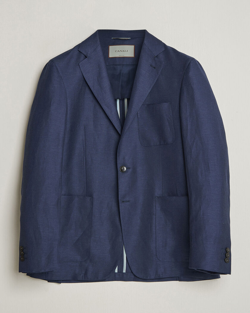 Canali Unconstructed Wool/Linen Blazer Dark Blue – Blue