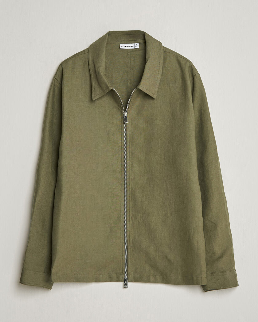J.Lindeberg Julius Drape Linen Overshirt Kalamata – Green