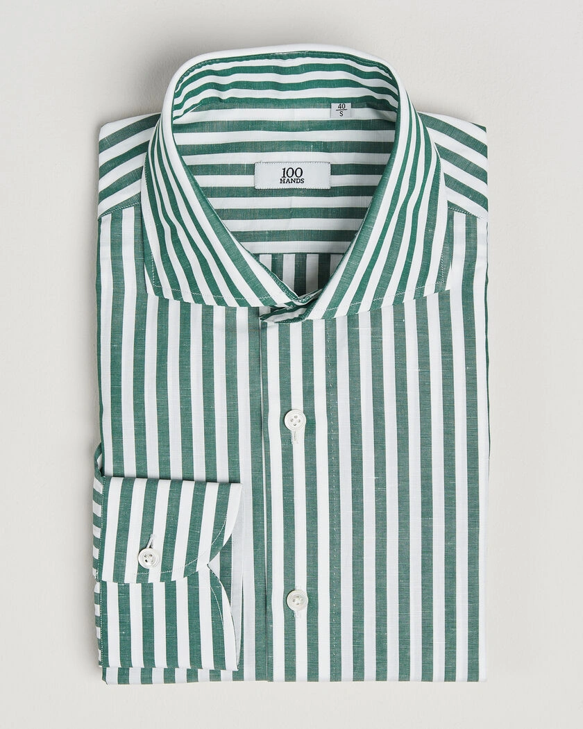 100Hands Cotton/Linen Bengal Stripe Shirt Green – Green