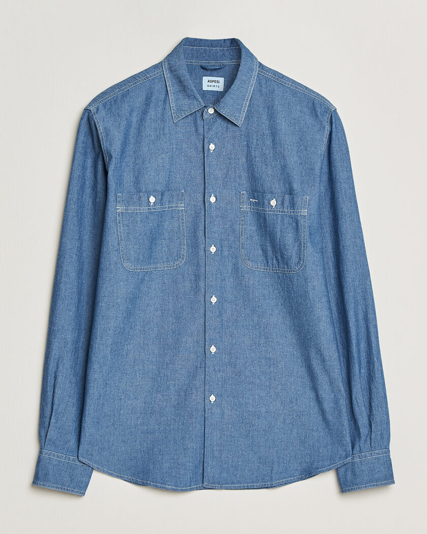 Aspesi Chambray Work Shirt Medium Blue – Blue