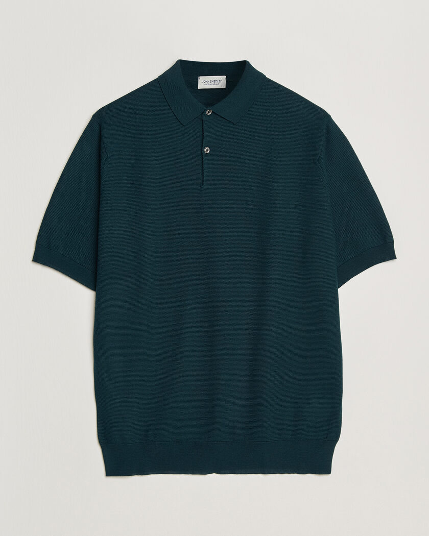 John Smedley 14 Singular Knitted Textured Polo Richardson Green – Green