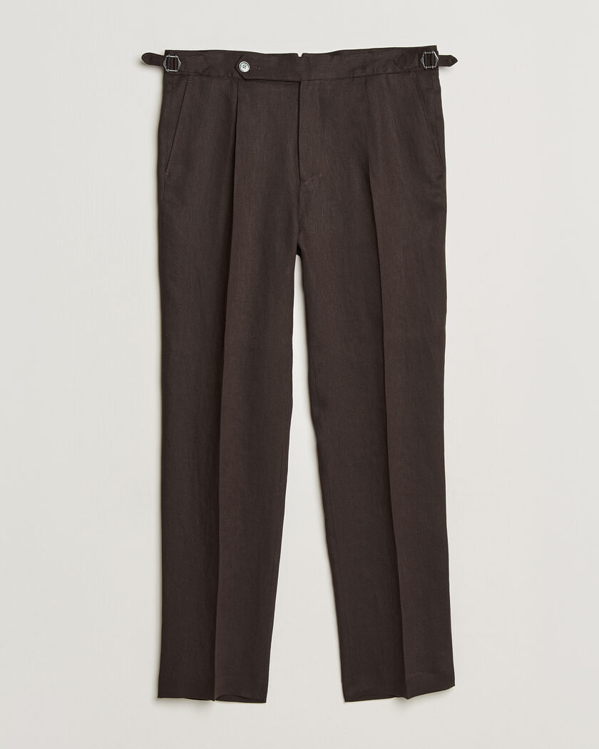 BOSS BLACK Perino Linen Suit Trousers Dark Brown – Brown