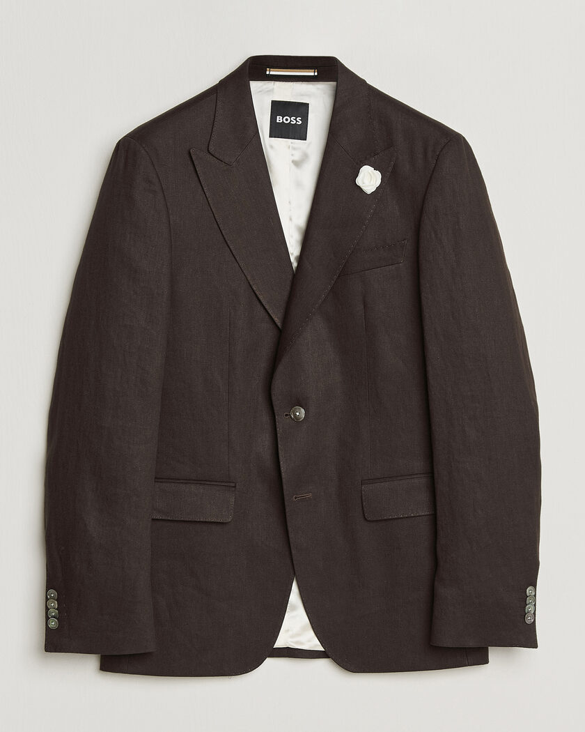 BOSS BLACK Hutson Linen Suit Blazer Dark Brown – Brown
