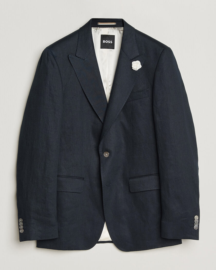 BOSS BLACK Hutson Linen Suit Blazer Dark Blue – Blue