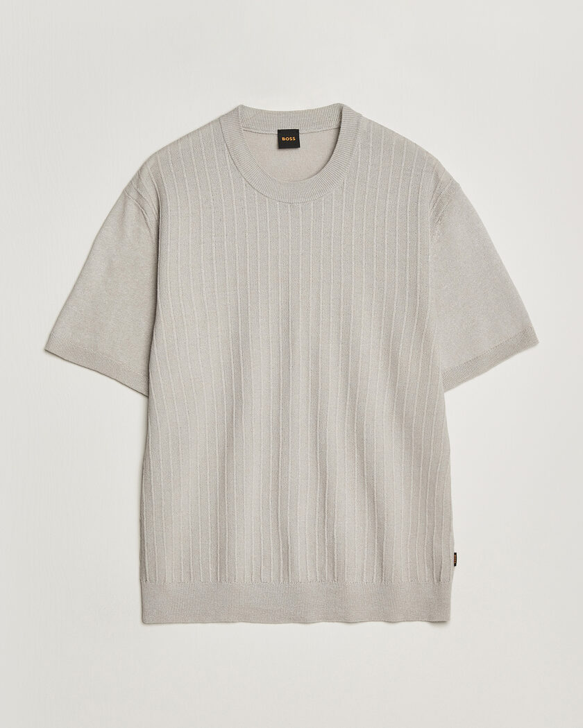 BOSS ORANGE Kajordino Linen/Cotton Knitted T-Shirt Beige – Beige