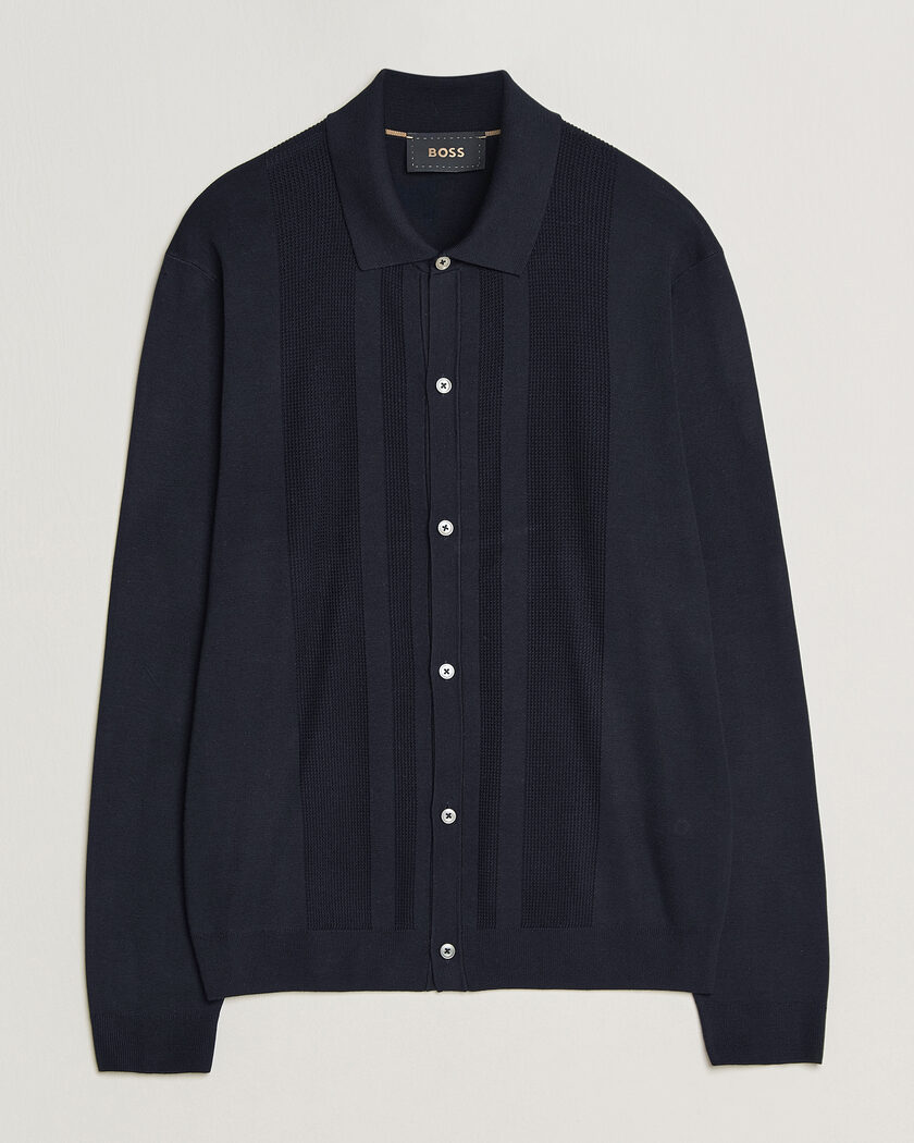 BOSS CAMEL Nicolo Silk Knitted Cardigan Dark Blue – Blue
