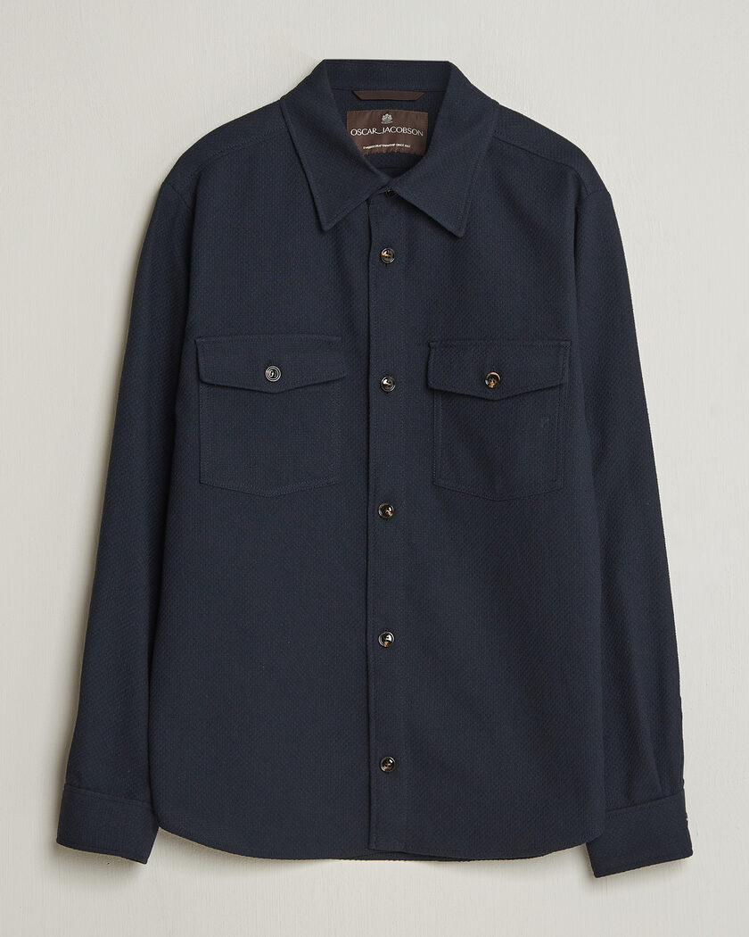Oscar Jacobson Magnus Structure Cotton Overshirt Navy – Blue