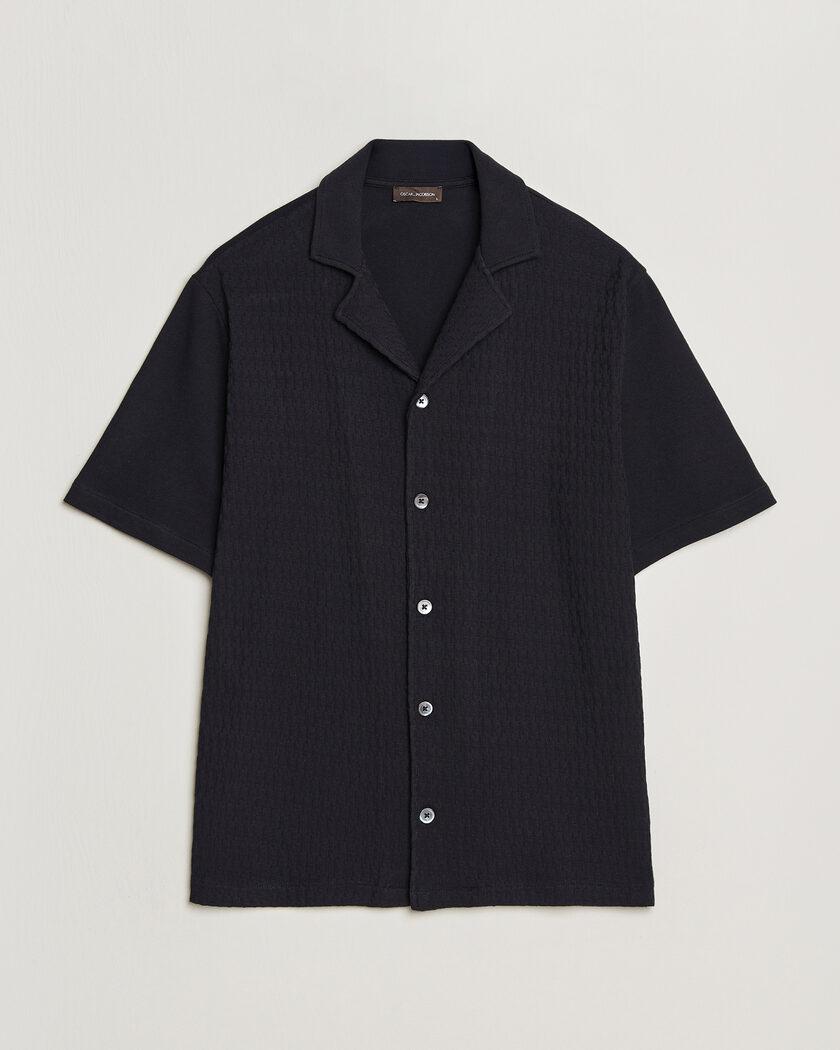 Oscar Jacobson Kirk Knitted Short Sleeve Shirt Navy – Blue