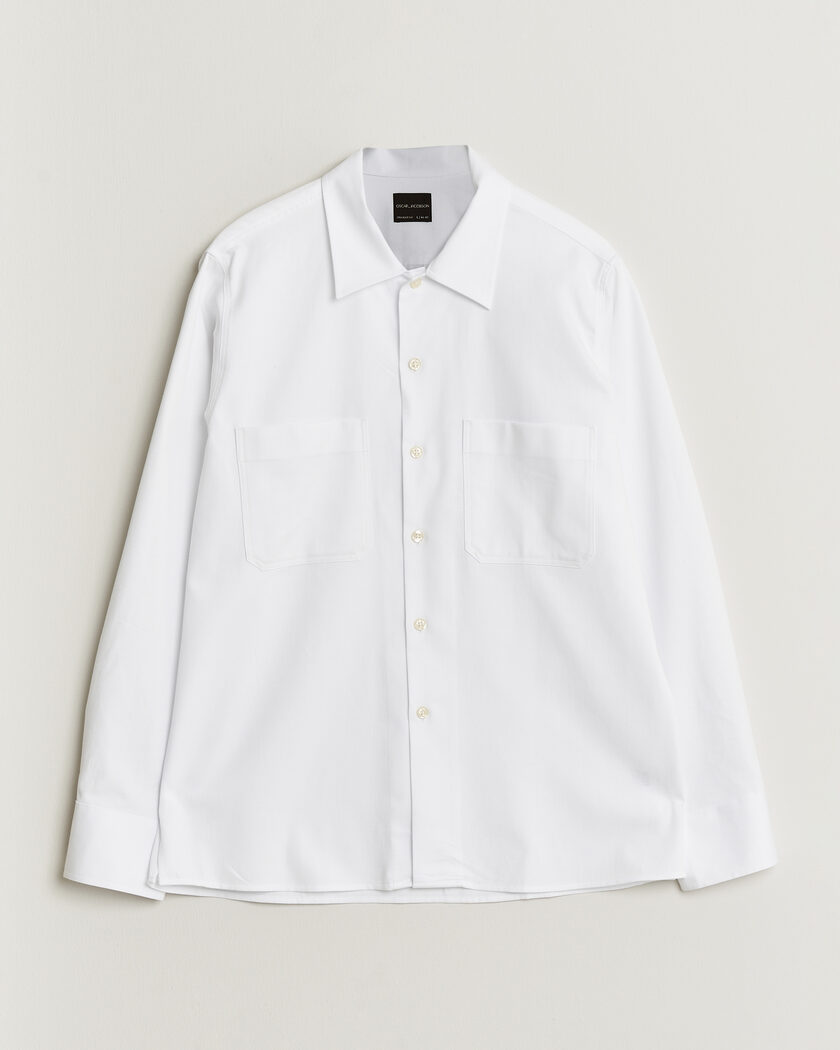 Oscar Jacobson Straight Fit Bowling Collar Cotton Shirt White – White