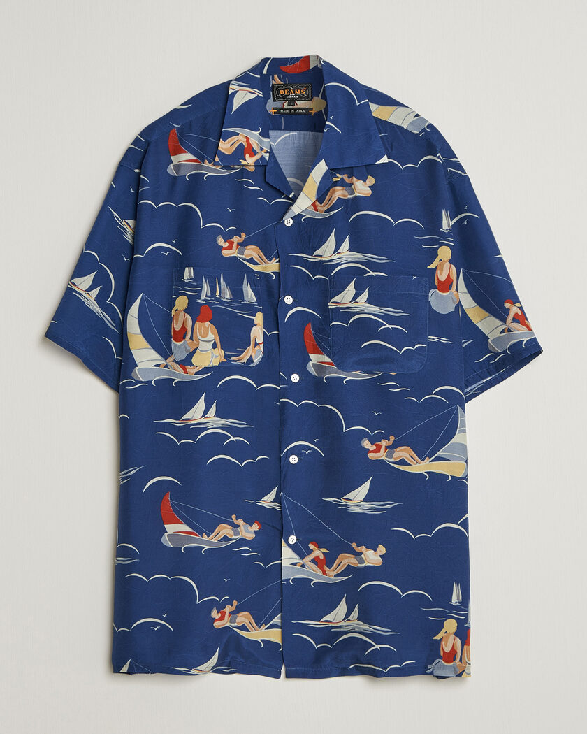 BEAMS PLUS Holiday Print Camp Shirt Navy – Blue
