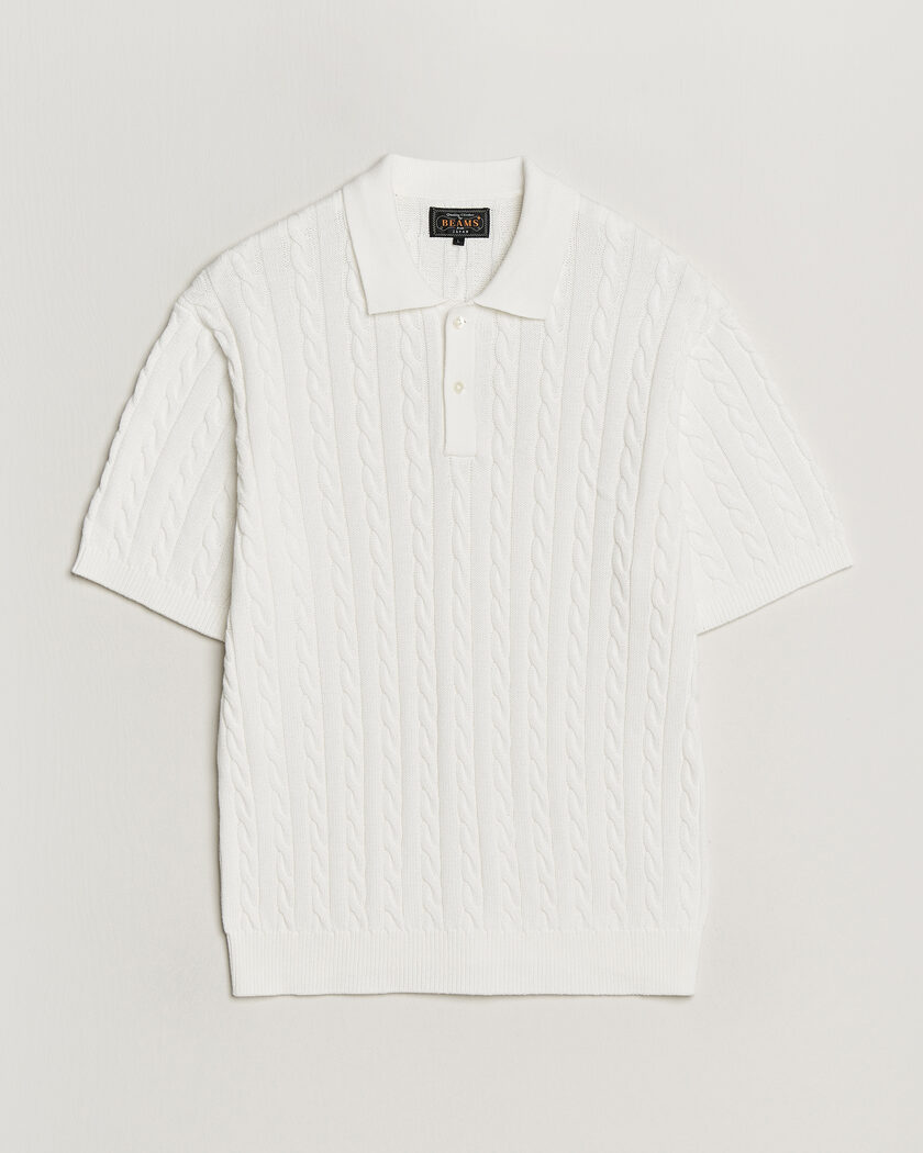 BEAMS PLUS Short Sleeve Cable Polo White – White