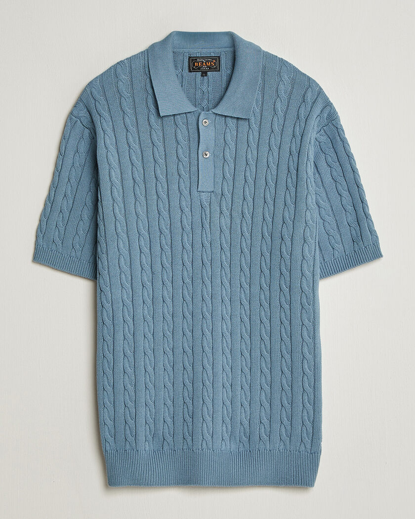 BEAMS PLUS Short Sleeve Cable Polo Blue – Blue