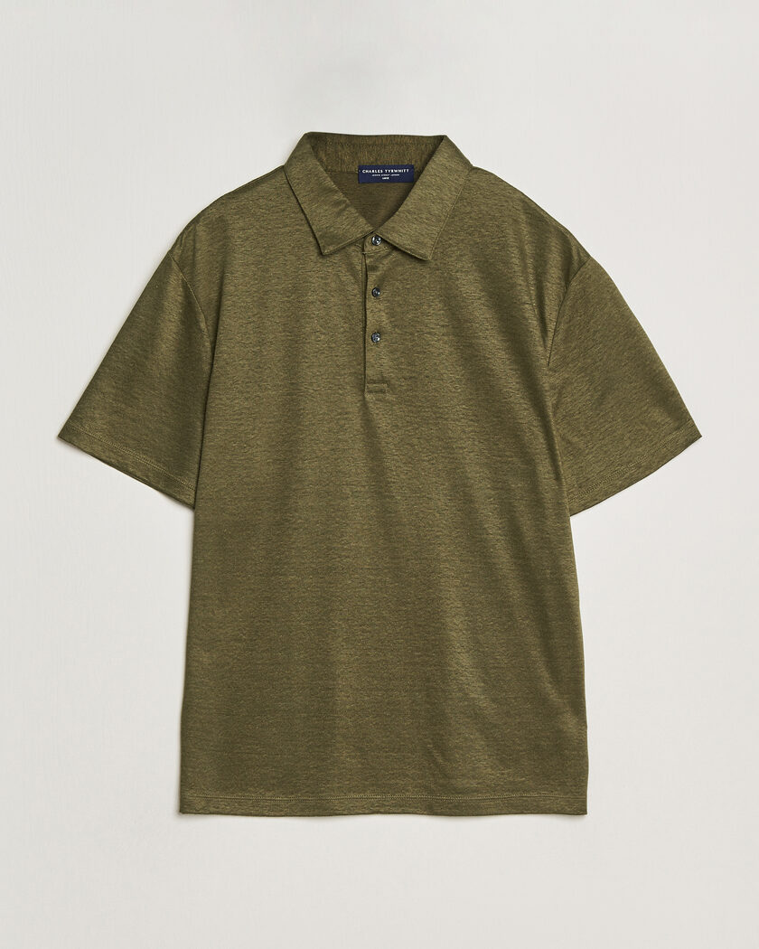 Charles Tyrwhitt Short Sleeve Linen Polo Olive – Green
