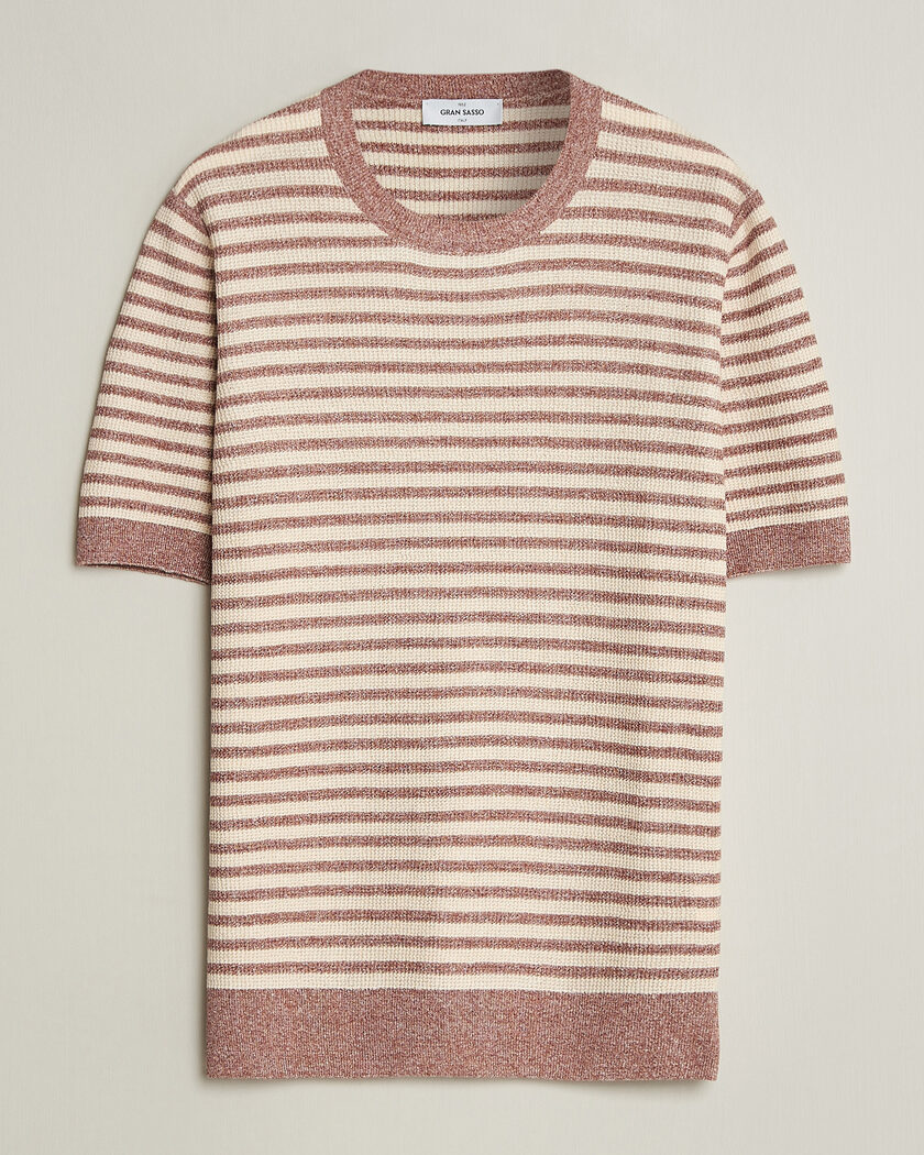 Gran Sasso Linen/Cotton Knitted Striped T-Shirt Red/White – Multi-colour