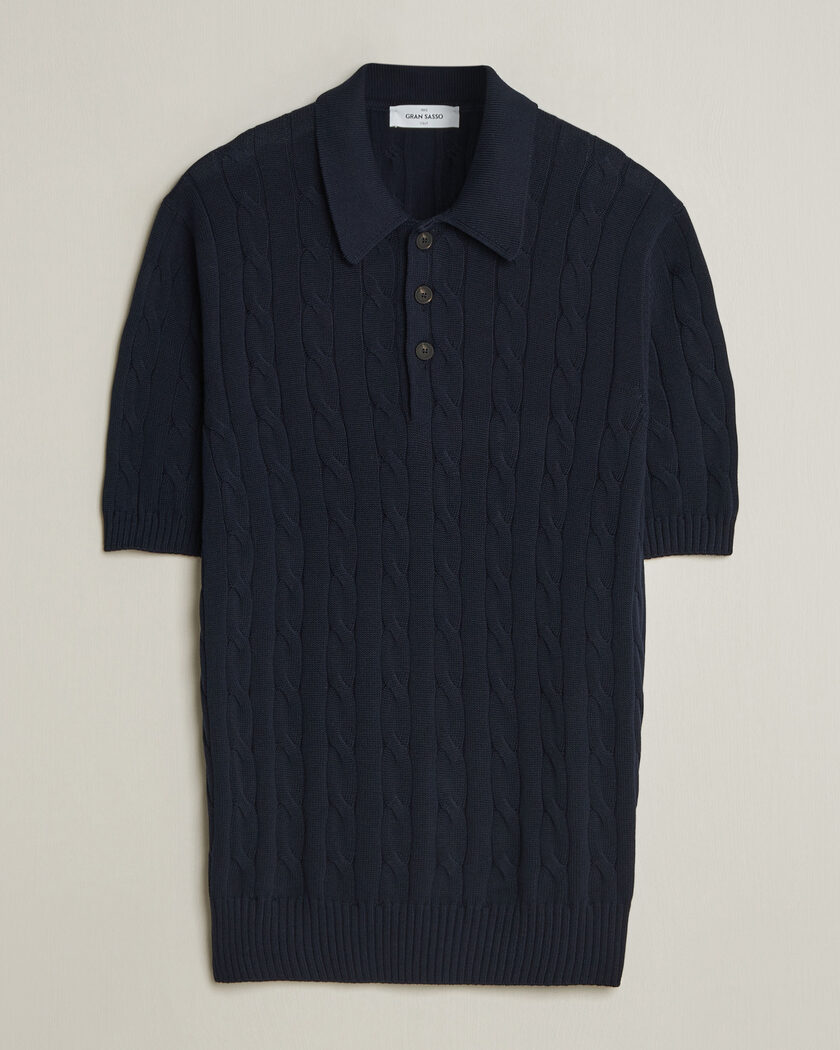 Gran Sasso Cotton Cable Knitted Polo Navy – Blue