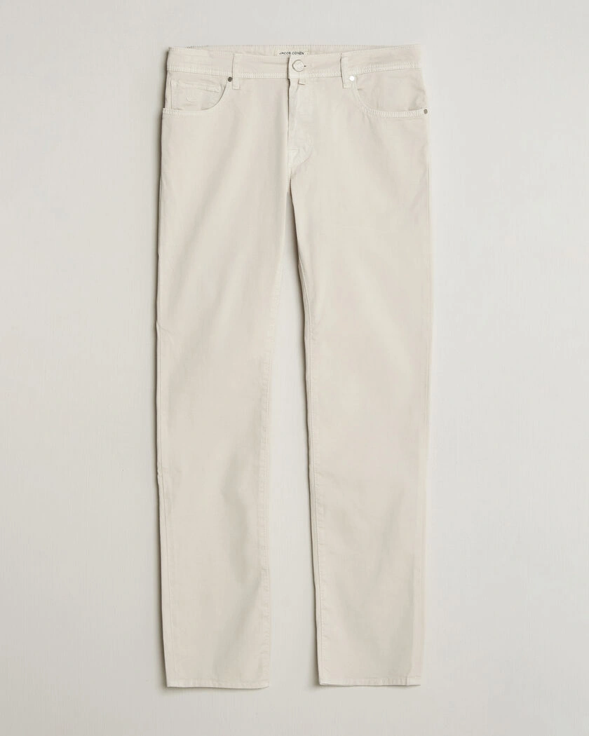 Jacob Cohën Bard Garment Dyed Gabardine Trousers Off White – White
