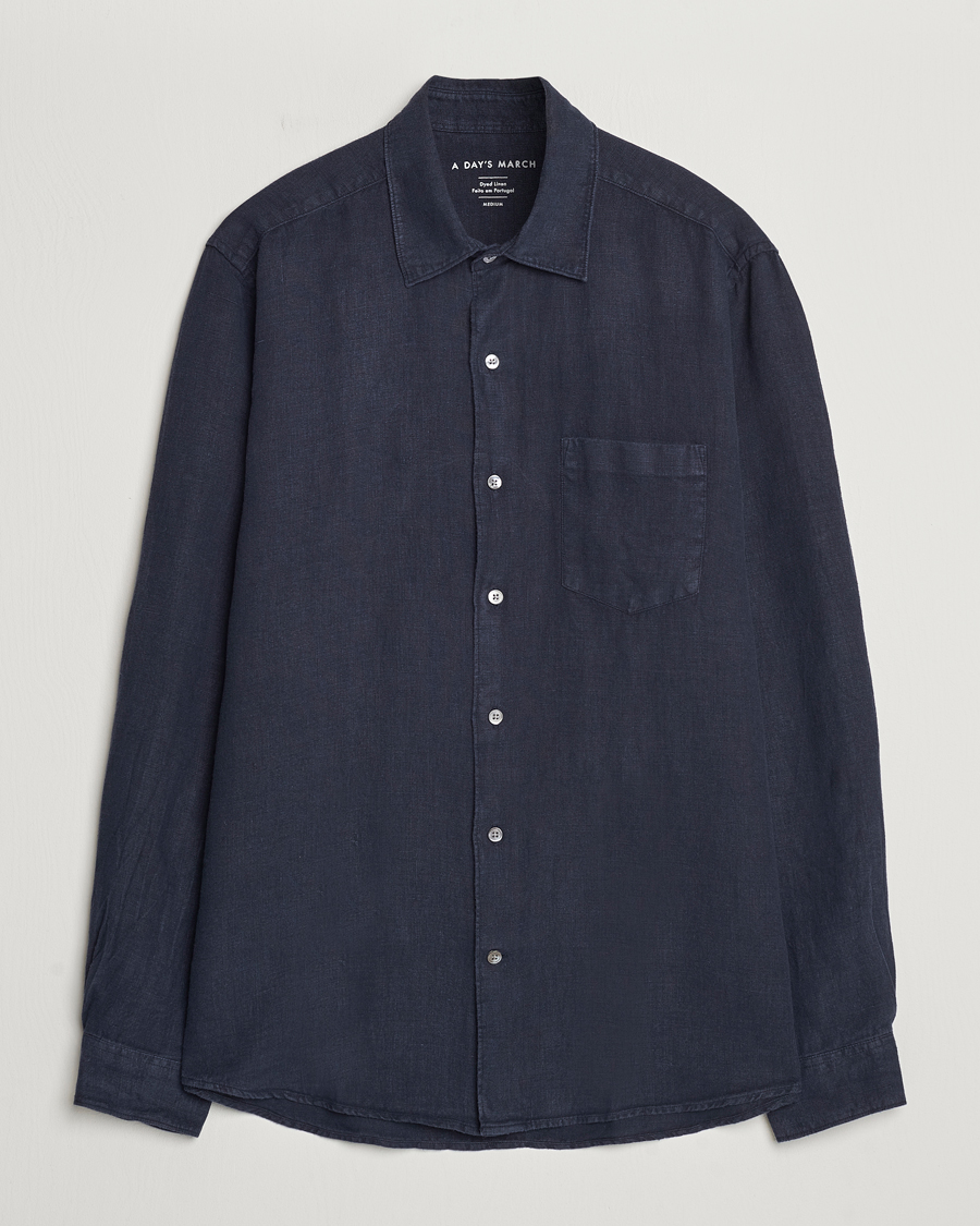 Men | Shirts | A Day's March | Abu Linen Shirt Dark Navy