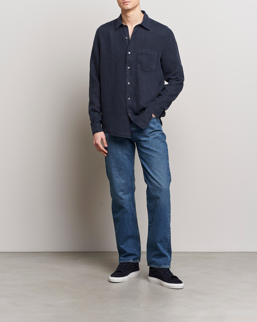 Men | Shirts | A Day's March | Abu Linen Shirt Dark Navy