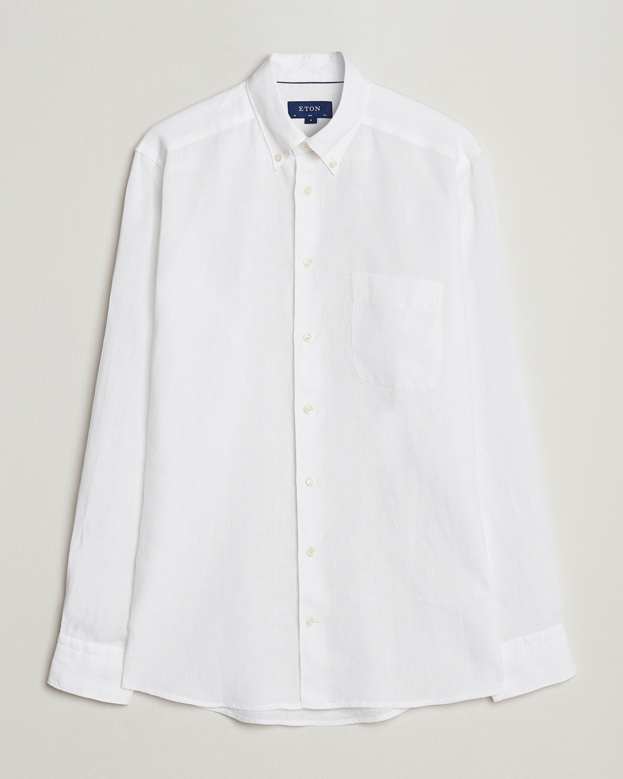 Men | Shirts | Eton | Slim Fit Linen Button Down Shirt White